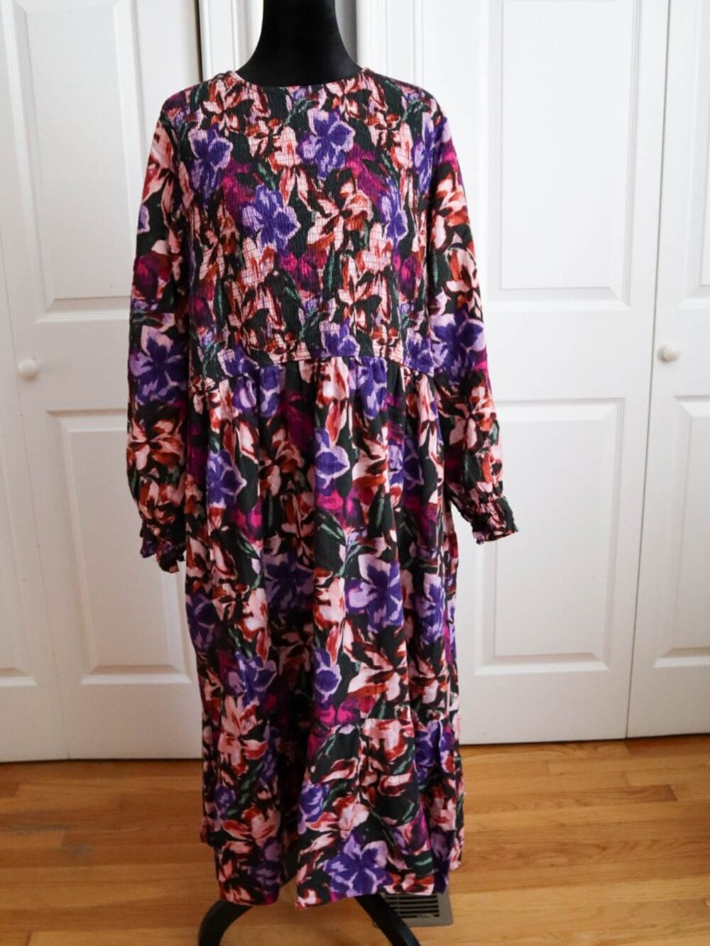 Terra & Sky Plus Size Floral Maxi Dress Sz 3x Flowy Smocked Pink Purple Boho